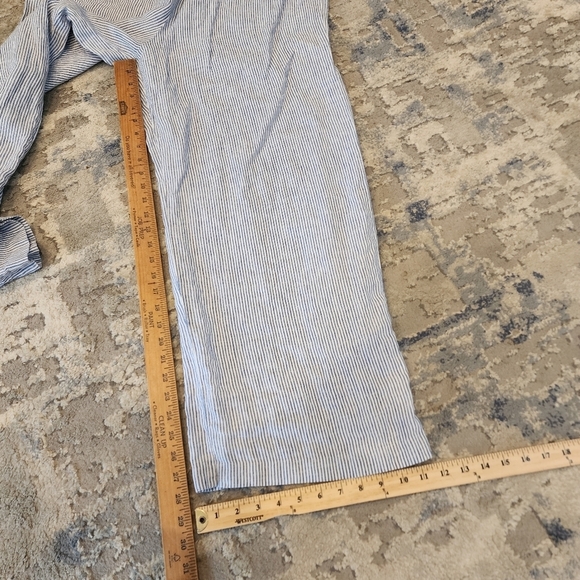 Pure Navy Linen Wideleg Blue white stripe pants. Women size Large. - Picture 13 of 16